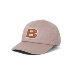 B Logo 6 Panel Cap, Khaki