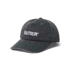 Rounded Logo 6 Panel Cap, Washed Black